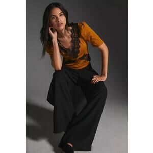 Anthropologie Lace Trim Gold Tee NWT Size L